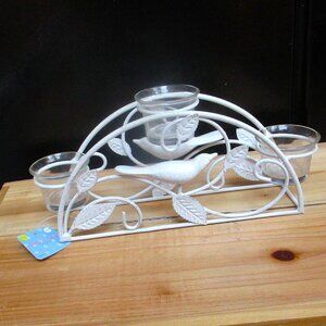 Garden Gate Metal Candle Holder Bird Motif, 3 Candle Jars New with Tag White